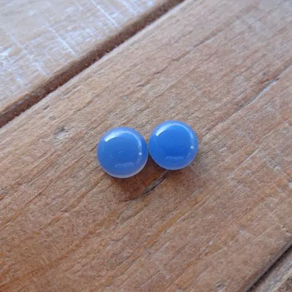Pair Blue Chalcedony Cabochons 10x5mm, Natural Chalcedony Smooth Cabochon Gemstone
