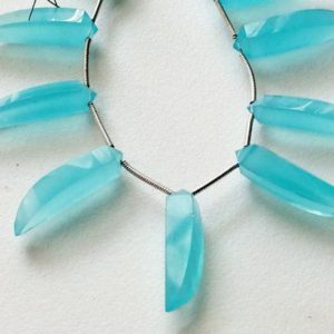 Shop Blue Chalcedony Faceted Beads! 24-28mm Aqua Chalcedony Faceted Horn Beads, Blue Chalcedony Horn Beads, Chalcedony Horn For Jewelry, Blue Chalcedony (4IN To 8IN Options) | Natural genuine faceted Blue Chalcedony beads for beading and jewelry making.  #jewelry #beads #beadedjewelry #diyjewelry #jewelrymaking #beadstore #beading #affiliate #ad