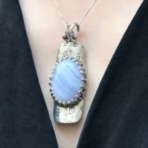 Shop Blue Lace Agate Pendants! Long Pendant, Blue Lace Agate Pendant, Symbolic Pendant, Tribal Pendant, Lilac Pendant, Vintage Pendant, Artistic Pendant, Silver Pendant | Natural genuine Blue Lace Agate pendants. Buy crystal jewelry, handmade handcrafted artisan jewelry for women.  Unique handmade gift ideas. #jewelry #beadedpendants #beadedjewelry #gift #shopping #handmadejewelry #fashion #style #product #pendants #affiliate #ad