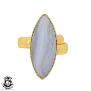 Shop Blue Lace Agate Rings! Size 7.5 – Size 9 Adjustable Blue Lace Agate Energy Healing Ring • Meditation Crystal Ring • 24K Gold  Ring GPR931 | Natural genuine Blue Lace Agate rings, simple unique handcrafted gemstone rings. #rings #jewelry #shopping #gift #handmade #fashion #style #affiliate #ad