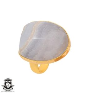 Shop Blue Lace Agate Rings! Size 9.5 – Size 11 Blue Lace Agate Ring Meditation Ring 24K Gold Ring GPR925 | Natural genuine Blue Lace Agate rings, simple unique handcrafted gemstone rings. #rings #jewelry #shopping #gift #handmade #fashion #style #affiliate #ad