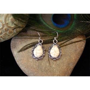 Shop Magnesite Earrings! Brighton Inspired Silver Filigree Floral Fancy Framed Magnesite Gemstone Teardrop Fashion Earrings – 31398 | Natural genuine Magnesite earrings. Buy crystal jewelry, handmade handcrafted artisan jewelry for women.  Unique handmade gift ideas. #jewelry #beadedearrings #beadedjewelry #gift #shopping #handmadejewelry #fashion #style #product #earrings #affiliate #ad