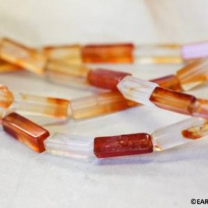 Shop Carnelian Bead Shapes! S/ Natural Carnelian 4x13mm Rectangle beads 16" strand Mixed red orange white color Shade varies Nice for earrings designs | Natural genuine other-shape Carnelian beads for beading and jewelry making.  #jewelry #beads #beadedjewelry #diyjewelry #jewelrymaking #beadstore #beading #affiliate #ad