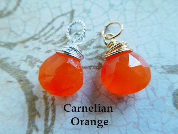 Chalcedony Charm Pendant  Drop Dangle / 18-20 Mm, Carnelian Orange / Bridesmaid Friend Mom Sister Gift For Her Under 10 / Gd Gemdone Fdv1.v1