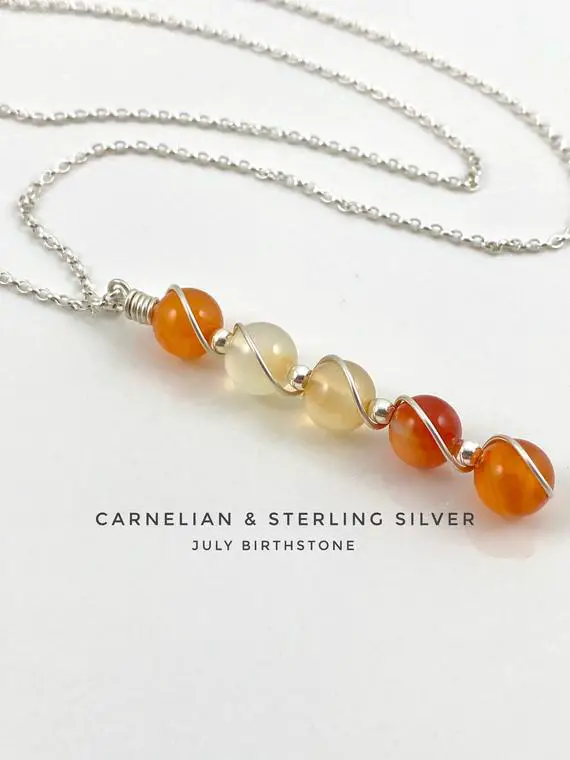 Carnelian Pendant Necklace, Sterling Silver, July Birthstone