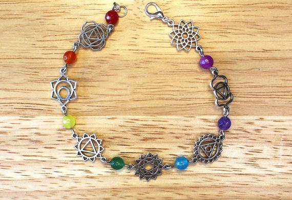 Chakra Mandala Charm Bracelet – Rainbow Stone Bead, Yoga Jewelry
