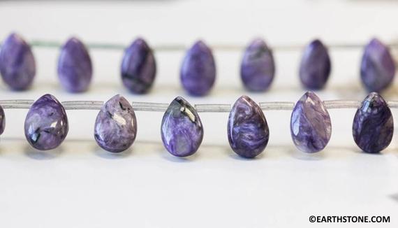 Natural Charoite 10x15mm Flat Pear Drop 15.5 Inches Long, Genuine Russian Purple Charoite Smooth Pear Drop, For Earring, Jewelry Making