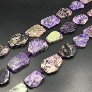 Shop Charoite Beads! Freeform Charoite Slice Beads Large Flat Natural Charoite Focal Beads Wholesale Loose Gemstone Beads Slab Slice supplies 15.5" full strand | Natural genuine beads Charoite beads for beading and jewelry making.  #jewelry #beads #beadedjewelry #diyjewelry #jewelrymaking #beadstore #beading #affiliate #ad