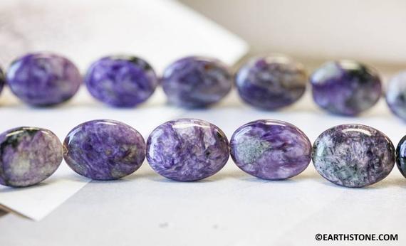 L-m/ Charoite 15x20mm/ 13x18mm Flat Oval Beads 15.5 Inches Long, Russia Gemstone Purple Charoite Smooth Oval, For Diy Jewelry Making