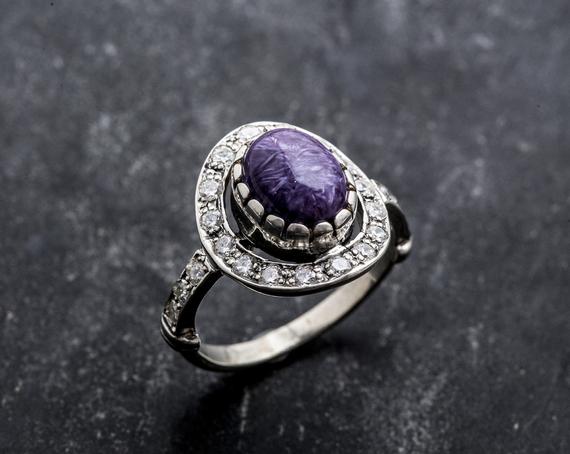 Charoite Ring, Natural Charoite, Vintage Ring, Scorpio Birthstone, Purple Ring, Purple Charoite, Solid Silver Ring, Vintage Rings, Charoite