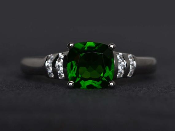 Chrome Diopside Ring Engagement Ring Cushion Cut Sterling Silver Ring Green Ring Gemstone Ring Promise Ring