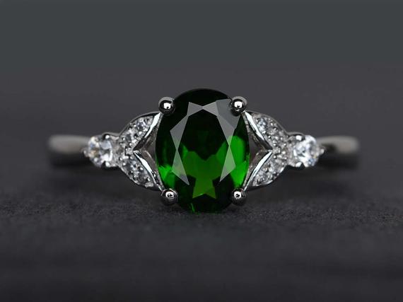 Chrome Diopside Ring Oval Cut Engagement Ring Chrome Diopside Jewelry Green Ring Gemstone Ring Sterling Silver Ring