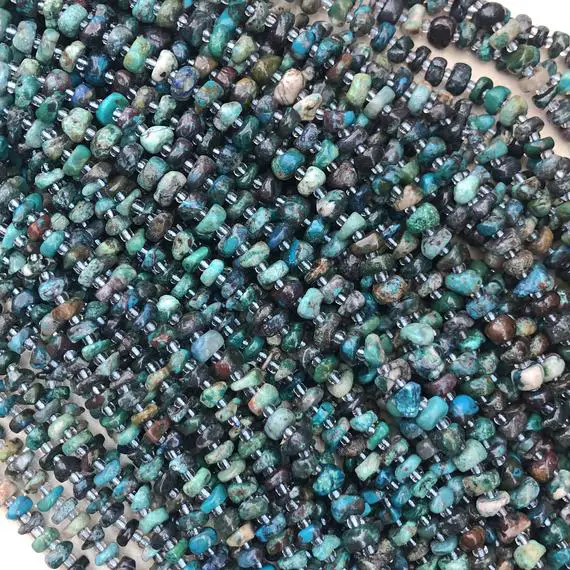 7-8mm Natural Chrysocolla Pebble Chip Beads, Gemstone Beads, Wholesale Beads