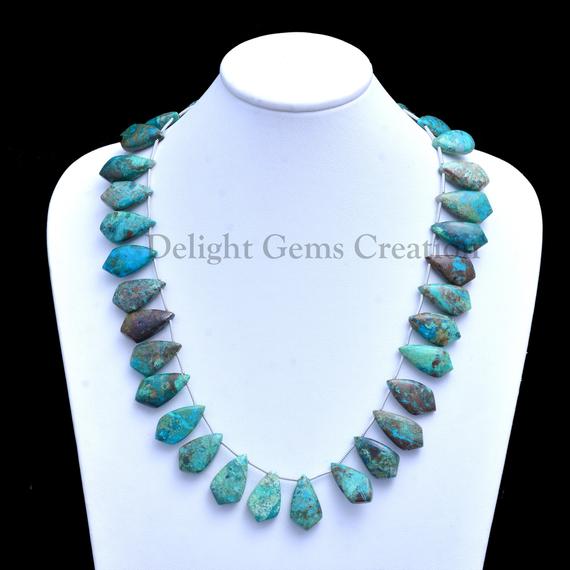 Chrysocolla Fancy Shape Briolettes Necklace, 12x21mm Chrysocolla Fancy Pear Beads, Blue-green Chrysocolla Beaded Necklace, Boho Necklace