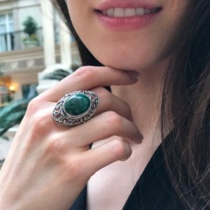 Shop Chrysocolla Rings! Green Vintage Ring, Natural Chrysocolla, Chrysocolla Ring, Vintage Ring, Statement Ring, Antique Ring, Massive Ring, Solid Silver Ring | Natural genuine Chrysocolla rings, simple unique handcrafted gemstone rings. #rings #jewelry #shopping #gift #handmade #fashion #style #affiliate #ad
