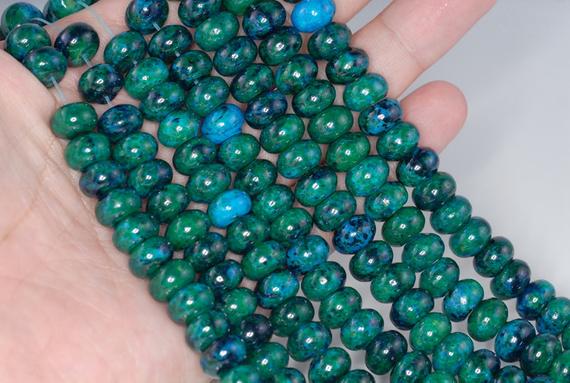 10x6-10x7mm Turquoise Chrysocolla Gemstone Donut Rondelle Loose Beads 16 Inch Full Strand (90114169-206)