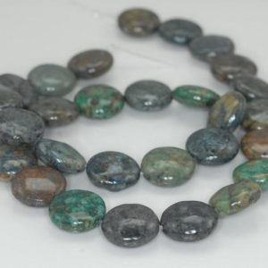 Shop Chrysocolla Round Beads! 14mm Grey Green Chrysocolla Gemstone Flat Round Beads 15.5 inch Full Strand BULK LOT 1,2,6,12 and 50 (90188519-675) | Natural genuine round Chrysocolla beads for beading and jewelry making.  #jewelry #beads #beadedjewelry #diyjewelry #jewelrymaking #beadstore #beading #affiliate #ad