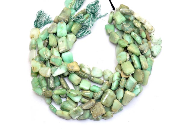 Chrysoprase Faceted Nuggets Beads | Aaa Chrysoprase Gemstone 14mm-17mm Step Cut Tumbled | Natural Semi Precious Gemstone Beads | 15" Strand