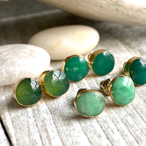 Australian Jade Earrings, Chrysoprase Earrings, Stone Stud Earrings,green Stone Earrings,healing Gem Earrings,chrysoprase Jewelry,jade Studs
