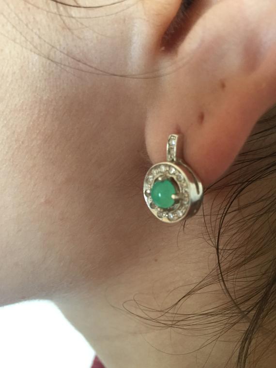 Chrysoprase Earrings, Vintage Earrings, Chrysoprase, Solid Silver Earrings, Green Stone Earrings, Australian Chrysoprase