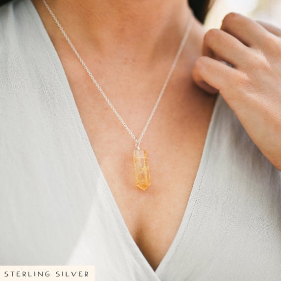 Large Citrine Crystal Point Generator Pendant Necklace. Yellow November Birthstone Necklace. Natural Gold Gemstone Jewellery For Her.