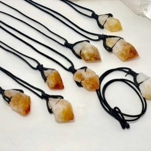 Shop Citrine Points & Wands! Raw Citrine Crystal Necklace, Raw Citrine Cord Necklace | Natural genuine stones & crystals in various shapes & sizes. Buy raw cut, tumbled, or polished gemstones for making jewelry or crystal healing energy vibration raising reiki stones. #crystals #gemstones #crystalhealing #crystalsandgemstones #energyhealing #affiliate #ad