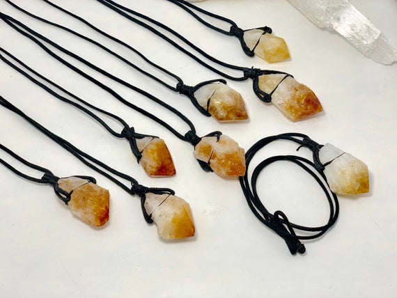 Citrine Crystal Pendant Necklace, Citrine Gemstone Cord Necklace