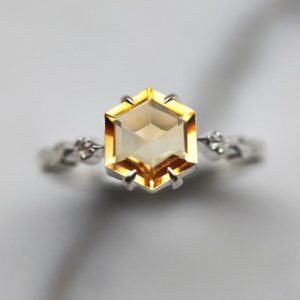 Citrine ring, Hexagon cut ring, Yellow gemstone ring, Twig engagement ring, Silver nature ring | Natural genuine Array rings, simple unique alternative gemstone engagement rings. #rings #jewelry #bridal #wedding #jewelryaccessories #engagementrings #weddingideas #affiliate #ad