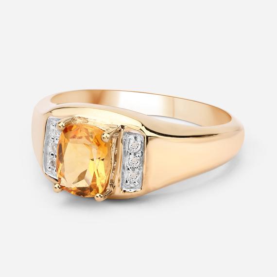 Citrine Ring, Natural Citrine Cushion Cut Engagement Ring, Gold Plated Promise Ring, Sterling Silver, November Birthstone, Orange Ring