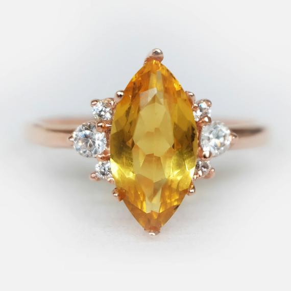 Citrine Ring, November Birthstone Ring, Marquise Ring, Engagement Ring, Gemstone Ring, 14k Marquise Ring, Birthstone Ring, One Of A Kind