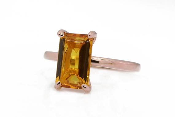 November Birthstone Ring · Citrine Ring · Stackable Solitaire Ring · Rectangle Stone Ring · Gemstone Ring · Claw Rings · Rose Gold Ring
