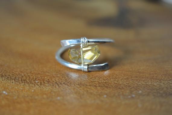 Raw Citrine Ring In Sterling Silver, 14k Gold // Wire Wrapped Gemstone Ring // Healing Crystal // Bohochic Citrine // November Birthstone