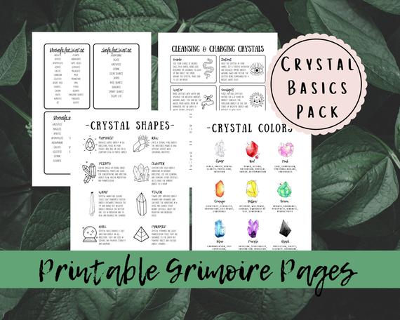 Crystal Basics Guide Printable Grimoire Pages, Book Of Shadows Crystal Cheat Sheet For Beginners