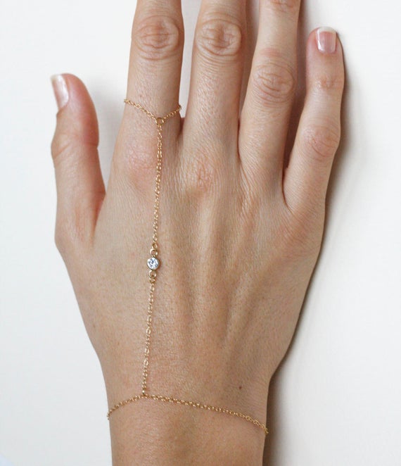 Delicate Gold Finger Bracelet, Diamond Finger Bracelet, Thin Gold Chain Bracelet, Gold Cz Diamond Bracelet, Simple Bracelet, 14k Gold Chain