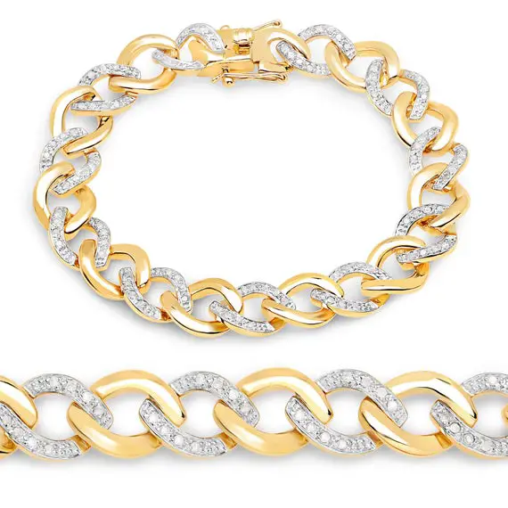 Diamond Silver Chain Bracelet, Natural Diamond Tennis Silver Bracelet 14k Yellow Gold Plated, April Birthstone Bracelet, Dainty Diamonds