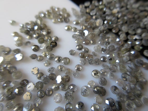 1mm To 2mm Wholesale Salt And Pepper Rose Cut Natural Grey Black Faceted Diamond Loose Cabochon, Sold As 10/50/100 Pieces, Dds408/2