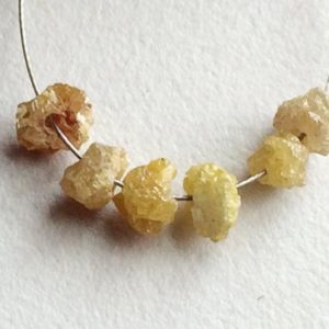 Shop Diamond Bead Shapes! 4-6mm Large Hole Yellow Rough Diamond Beads, 1mm Drilled Yellow Diamond Briolettes, Chain It And Wear It, Center Drilled, 6 Pc Loose Diamond | Natural genuine other-shape Diamond beads for beading and jewelry making.  #jewelry #beads #beadedjewelry #diyjewelry #jewelrymaking #beadstore #beading #affiliate #ad