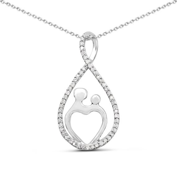 Diamond Pendant, Sterling Silver Mom's Love Diamond Slide Pendant Necklace For Women, April Birthstone Pendant, Gift For Mom, Birthday Gift