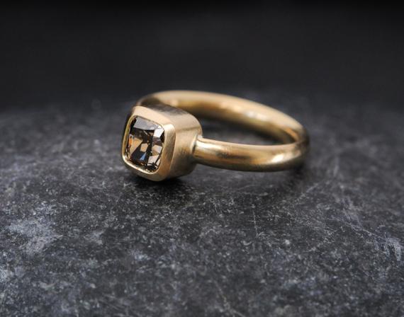 Chocolate Diamond Ring - Solitaire Diamond Ring - Gold Diamond Engagement Ring -  Size 5.25 Diamond Ring - Ready To Ship - Free Shipping -