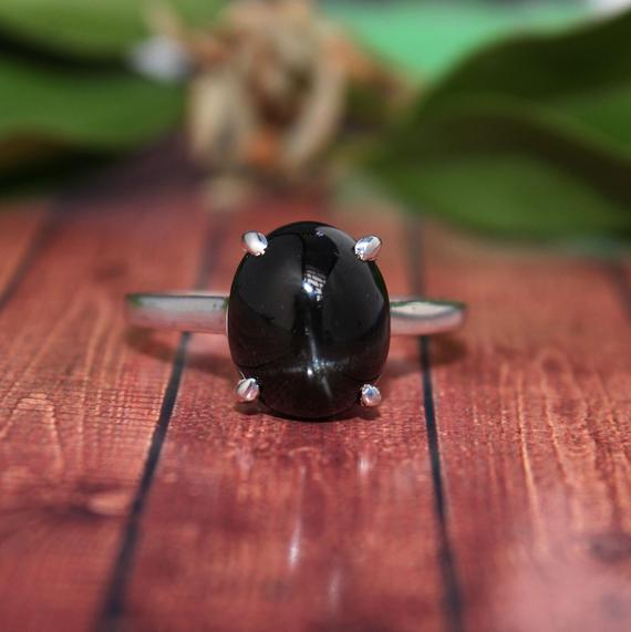Natural Black Star Diopside Ring/sterling Silver Ring,engagement Ring/minimalist Ring/stack Ring Anniversary Gift/statement Ring 925 Silver/