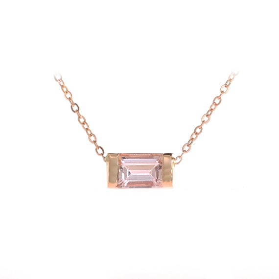 Emerald Cut Pink Morganite Necklace