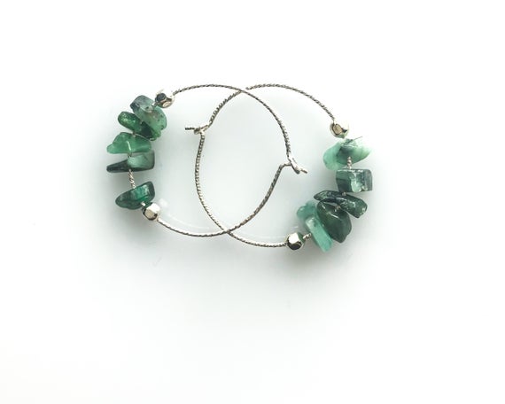 Raw Emerald Earrings, Anxiety Jewelry, Soothing Stones, Raw Stone Earrings, May Birthstone