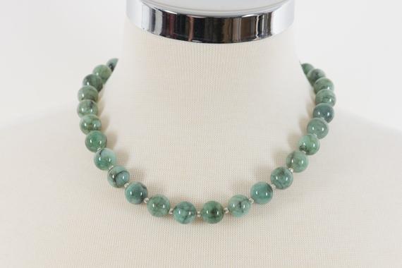 Aaa Emerald Necklace, Beadwork Single Strand 12mm Emerald Necklace, Women's Fashion, Handmade Gemstone Jewelry