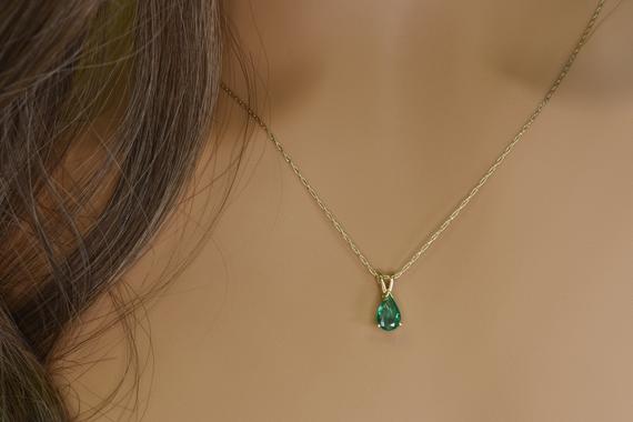 Emerald Necklace - Natural Pear Shape Emerald Necklace In 14kt Solid Gold - Handmade Fine Jewelry - Holiday Gift - May Birthstone