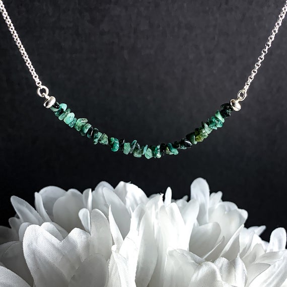 Raw Emerald Bead Bar Necklace Genuine Rough Emerald May Birthstone Healing Crystals