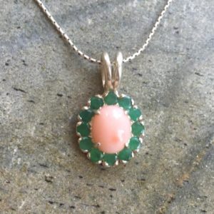 Shop Emerald Pendants! Emerald Pendant, Natural Emerald, Natural Coral, Coral Pendant, Pink Coral, May Birthstone, Angel Skin Coral, Vintage Pendant, Victorian | Natural genuine Emerald pendants. Buy crystal jewelry, handmade handcrafted artisan jewelry for women.  Unique handmade gift ideas. #jewelry #beadedpendants #beadedjewelry #gift #shopping #handmadejewelry #fashion #style #product #pendants #affiliate #ad