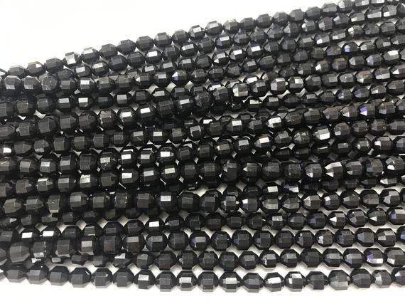 Faceted Shungite 7x8mm Barrel Cut Genuine Black Gemstone Loose Beads 15 Inch Jewelry Supply Bracelet Necklace Material Support Wholesale