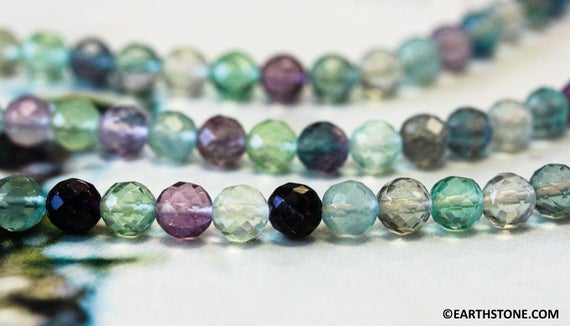 M/ Rainbow Fluorite 8mm/ 10mm Faceted Round Beads 16" Strand Natural Multi-color Transparent Fluorite Gemstone Beads For Jewelry Making