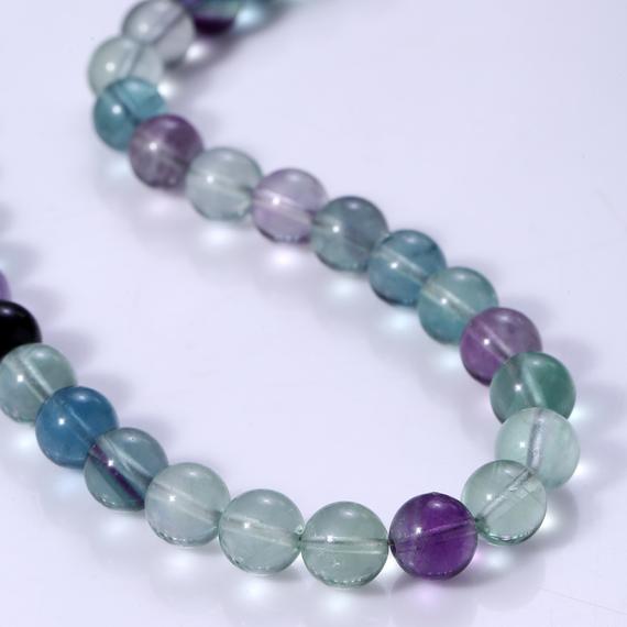 Natural Fluorite Round Beads Necklace Rainbow Fluorite Beaded Necklace 8mm Genuine Fluorite Gemstone Necklace Gift For Wife Christmas Gift