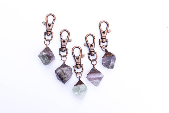 Fluorite Keychain | Raw Crystal Keychain | Fluorite Crystal Key Clip | Raw Fluorite Keychain